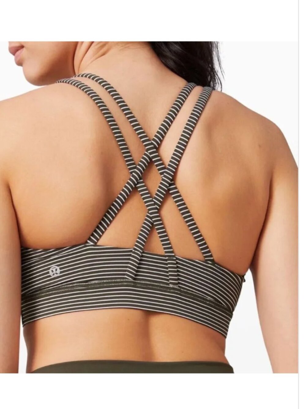 Lululemon Energy Bra, size 8 Hype Stripe Dark Olive White